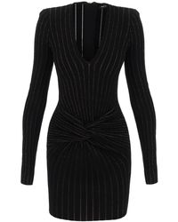 Balmain - Knitted Mini Dress With Lurex Stripes - Lyst