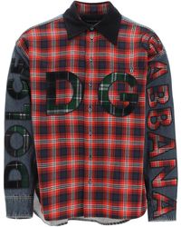 Dolce & Gabbana - Oversized Denim And Flannel Shirt With Logo - Lyst