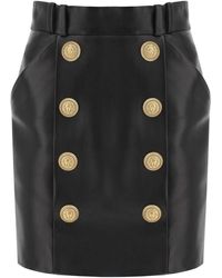 Balmain - High Waist Leather Mini Skirt - Lyst