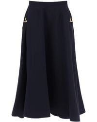 Valentino Garavani - Midi Skirt In Crepe Couture With V Gold Detailing - Lyst