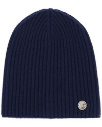 Dolce & Gabbana Cashmere Beanie Hat With Logo Medal - Blue