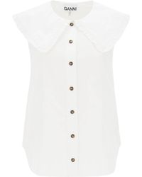 Ganni - Sleeveless Shirt With Maxi Collar - Lyst