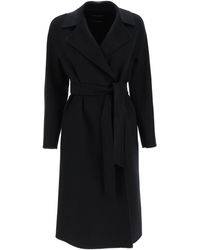 Max Mara Studio 'cles' Coat In Wool Cashmere And Silk - Black