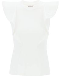 Alexander McQueen - T-Shirt Smanicata Con Rouches - Lyst