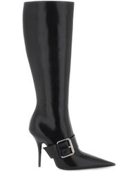 Balenciaga - Shiny Leather Boots With Maxi Buckle - Lyst