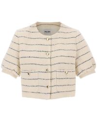 Miu Miu - Striped Bouclé Short Sleeve Jacket - Lyst