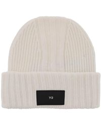Y-3 - Y 3 Beanie Hat In Ribbed Wool With Logo Patch - Lyst