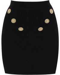 Balmain - Knitted Mini Skirt With Embossed Buttons - Lyst