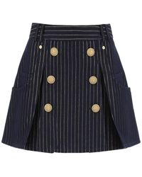 Balmain - Pinstriped-denim Mini Skirt - Lyst