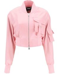 Blumarine Cropped Satin Bomber Jacket - Pink
