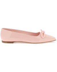 Ferragamo - Patent Leather Ballet Flats With Asymmetrical Bow - Lyst