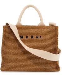 Marni - Raffia-Effect Canvas Small Tote Bag - Lyst