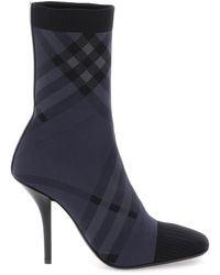 Burberry - Check Knit Ankle Boots - Lyst