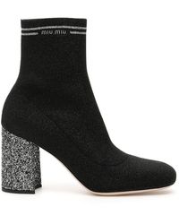 Miu Miu Glitter Sock Booties - Black