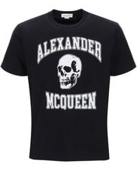 Alexander McQueen - T-shirt con stampa teschio e logo varsity - Lyst