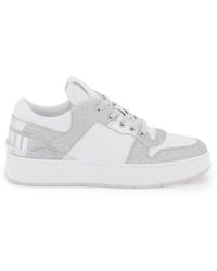 Jimmy Choo - 'Florent' Glittered Sneakers With Lettering Logo - Lyst