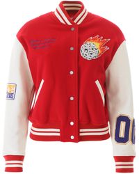 Off-White c/o Virgil Abloh Varsity Bomber Jacket With Patches - Red
