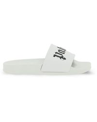 Palm Angels Pool Slides With Logo - White