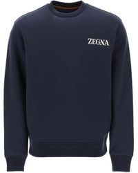 Zegna - Crewneck Sweatshirt With Rubberized Logo - Lyst