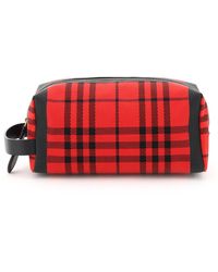 Burberry Tartan Wash Bag Os Cotton,leather - Red