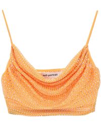 Self-Portrait - Self Portrait Cropped Top In Mesh With Rhinestones All-over - Lyst