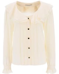 Alessandra Rich - Crepe De Chine Blouse With Frills - Lyst