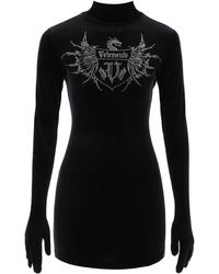 Vetements Velvet Mini Dress With Gloves - Black
