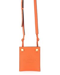 Valentino Garavani Identity Phone Case With Shoulder Strap Os Leather - Orange