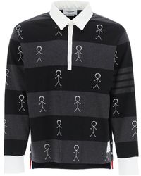 Thom Browne Rugby Polo Shirt 4-bar Mr. Thom Embroidery - Black