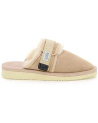 Suicoke Zavo Suede Sabot With Shearling - Natural