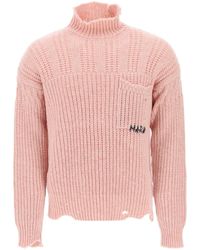 Marni - Funnel-neck Sweater In Destroyed-effect Wool - Lyst