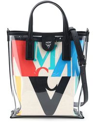 MCM Logo Glitch Mini Canvas Shopper in Natural/Black/Silver (Black) - Lyst