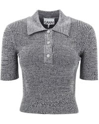 Ganni - Stretch Knit Polo Top With Jewel Buttons - Lyst