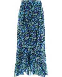 Ganni Floral Print Midi Skirt - Blue