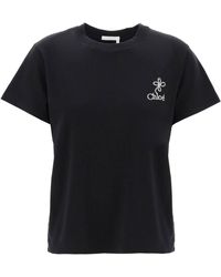 Chloé - T-Shirt Con Ricamo Logo A Contrasto - Lyst