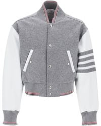 Thom Browne - Wool Bomber Jacket With Leather Sleeves And - Lyst