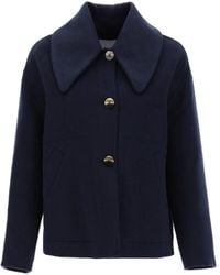 Ganni - Wool-blend Wide-collar Coat - Lyst