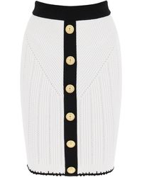 Balmain - Bicolor Knit Midi Skirt With Embossed Buttons - Lyst