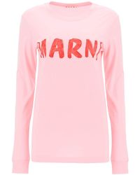Marni - Brushed Logo Long Sleeved T Shirt - Lyst