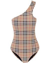 Burberry - Check One-shoulder One-piece Swimsuit - Lyst
