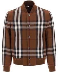 Burberry - Check Wool Cotton Bomber Jacket - Lyst