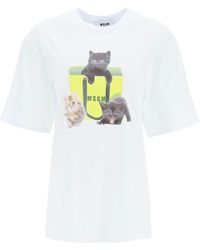MSGM T-shirt con borsa cat logo - Bianco