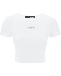 ROTATE BIRGER CHRISTENSEN - Cropped T-shirt With Embroidered Lurex Logo - Lyst