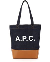 A.P.C. Axel Denim Tote Bag Blue,brown Cotton,denim,leather