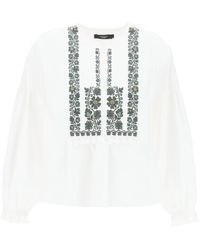 Weekend by Maxmara - Cotton And Linen Blouse With Embroidery - Lyst