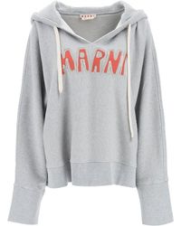 Marni Distressed Logo Hoodie - Grey
