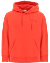 Y-3 Hoodie With Rubberized Logo L Cotton - Red