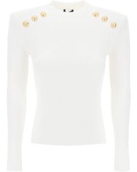 Balmain - Crew-neck Sweater With Buttons - Lyst