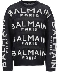 Balmain - Cotton Pullover With All-Over Logo - Lyst