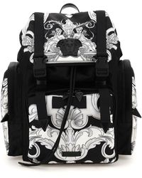 Versace Silver Baroque Print Nylon Medusa Backpack - Black